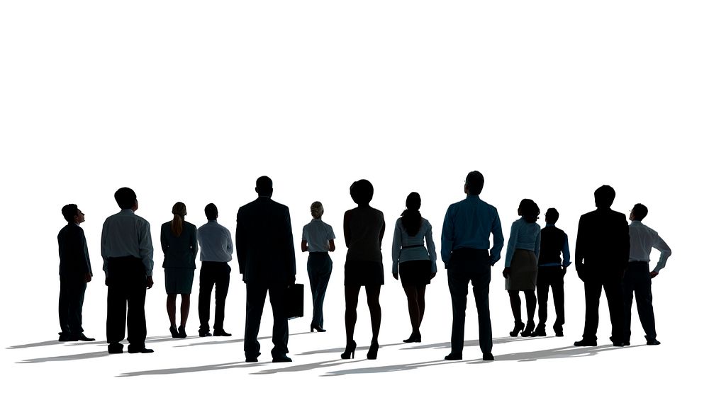 Business people looking up silhouette on white background