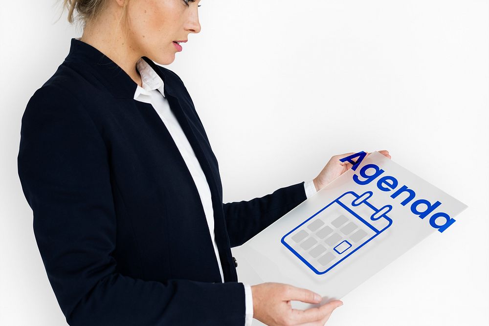 Woman planning with illustration of personal organizer calendar