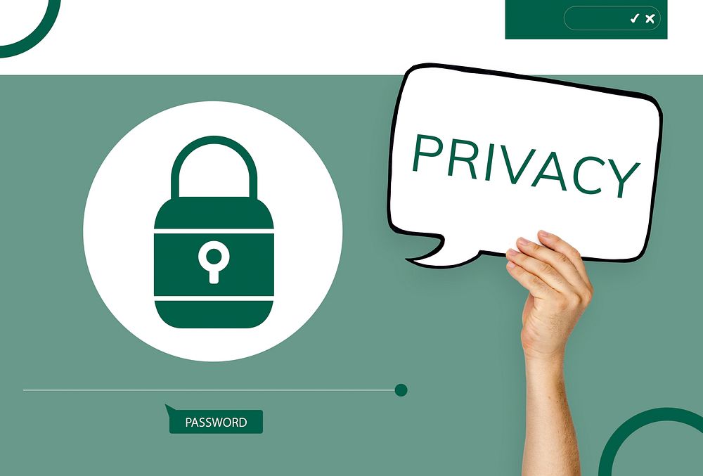 Hand holding banner with illustration of computer security system