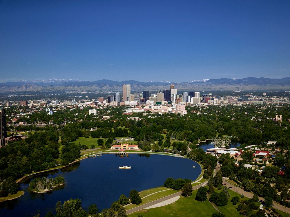 Beyond the Denver Museum of Nature and Science in this aerial view looms the Denver skyline. Original image from Carol M.…