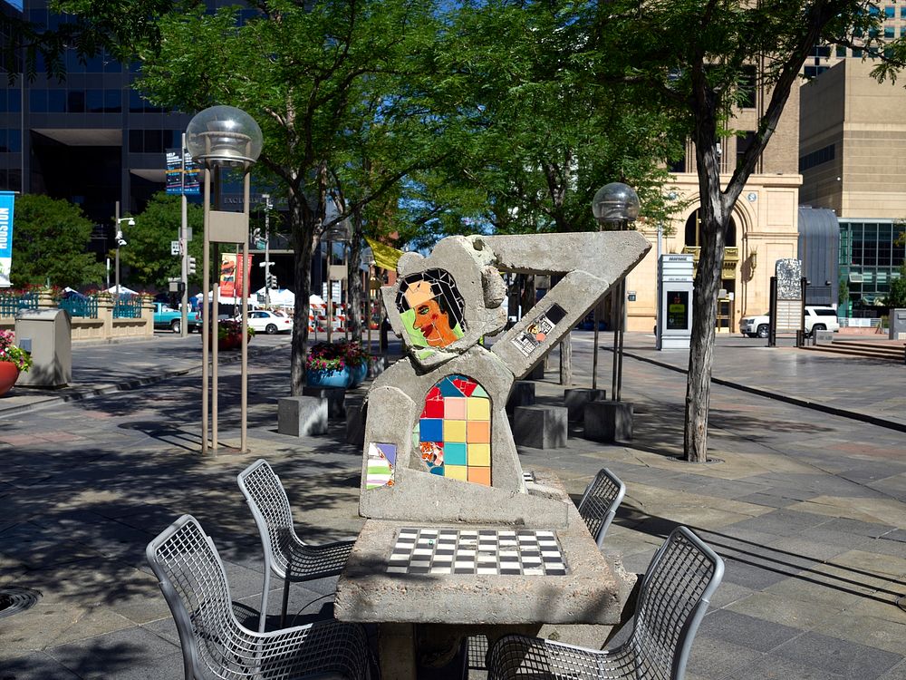 Chess meets modern art in Denver, Colorado's, 16th Street Pedestrian Mall. Original image from Carol M. Highsmith&rsquo;s…
