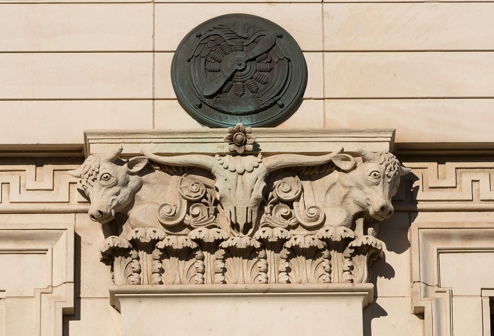 Exterior detail of a longhorn on the massive 1933 U.S. Post Office in Fort Worth, Texas. Original image from Carol M.…