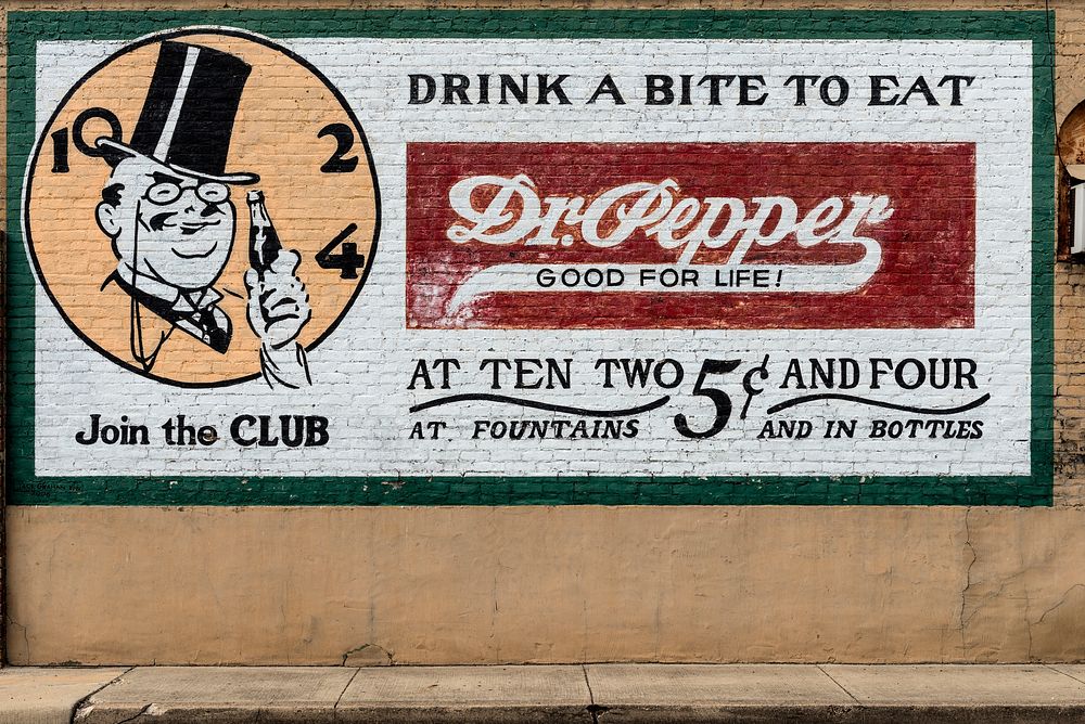 Old Dr. Pepper advertising sign in downtown Pittsburg, Texas. Original image from Carol M. Highsmith&rsquo;s America…