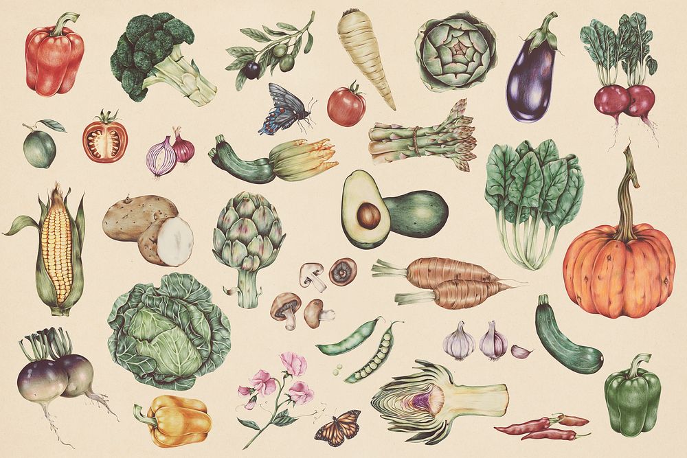 Hand drawn vegetable pattern illustration