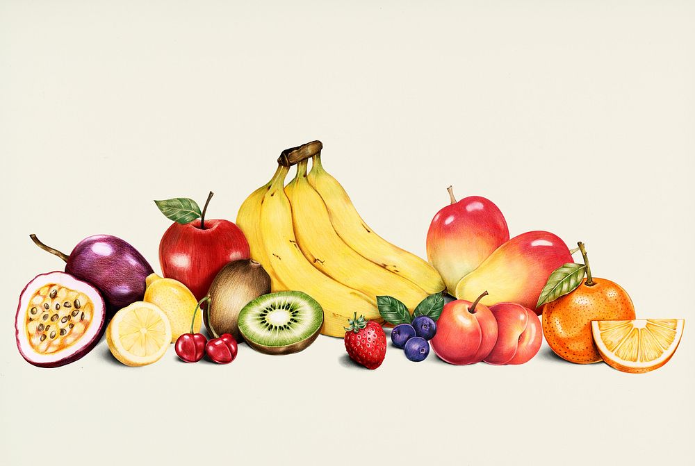 Hand drawn tropical fruits collection illustration