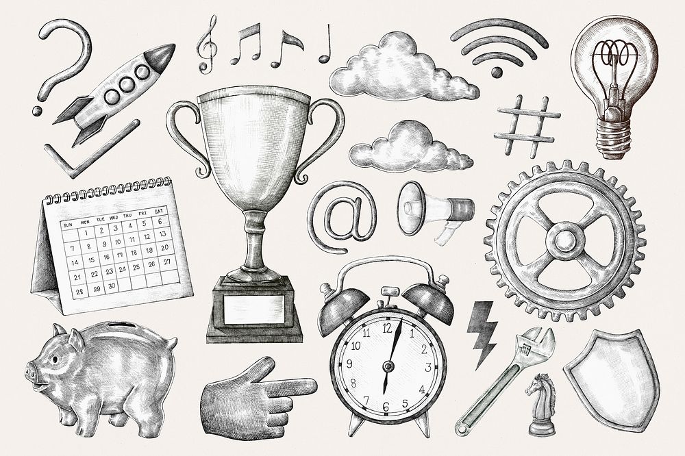 Psd business objects clipart set black and white