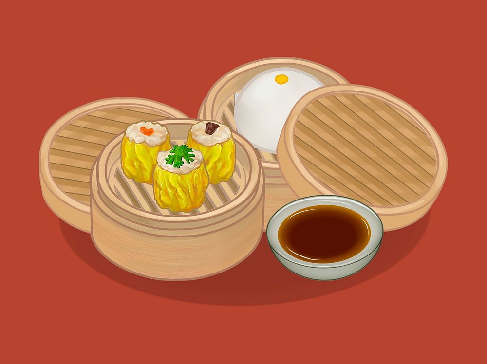 Chinese dumplings and bun illustration