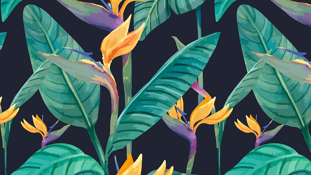 Bird of paradise desktop wallpaper, botanical pattern background 