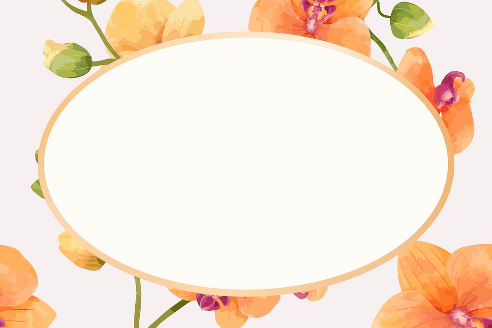 Gold oval orchid flower frame design resource