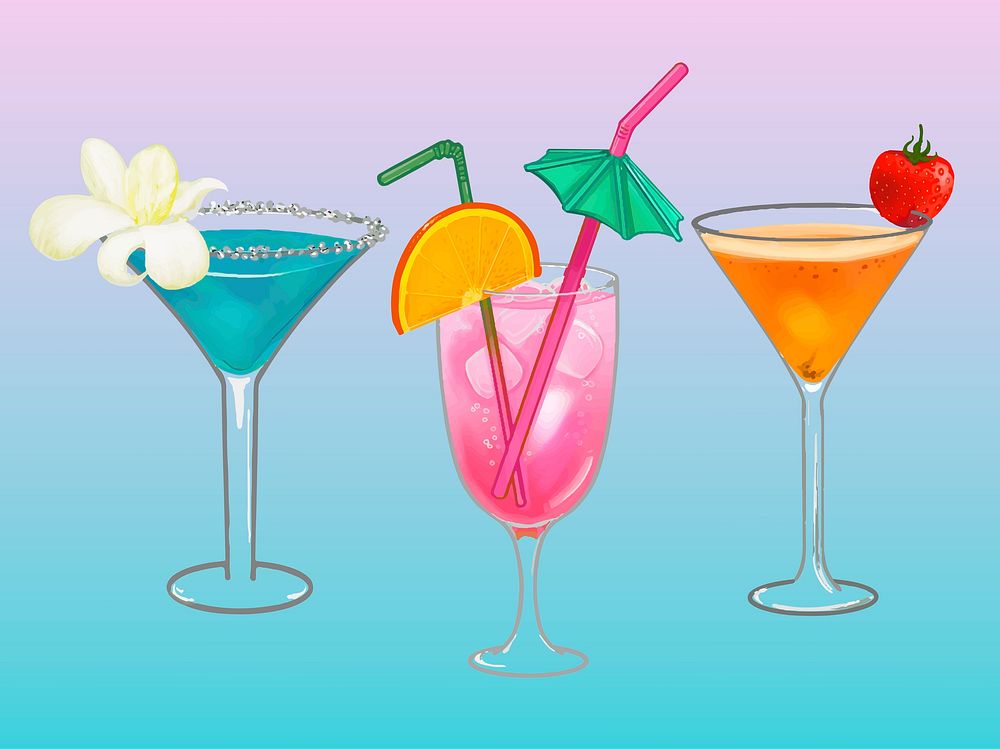 Tropical beach party cocktail illustration
