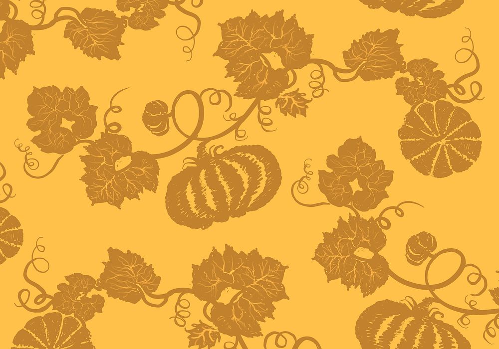 Illustration of pumpkins in yellow background vector for Halloween
