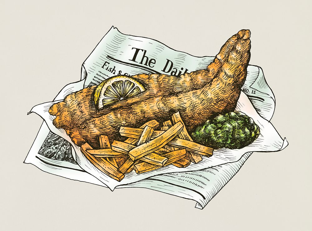 Hand drawn fish and chips
