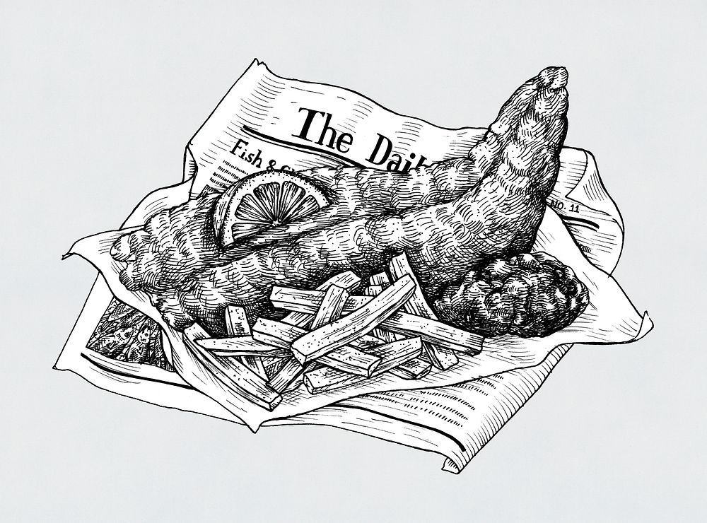 Hand drawn fish and chips