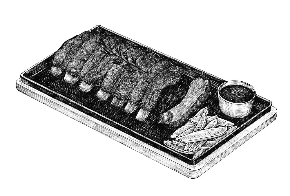 Hand-drawn barbecue ribs menu