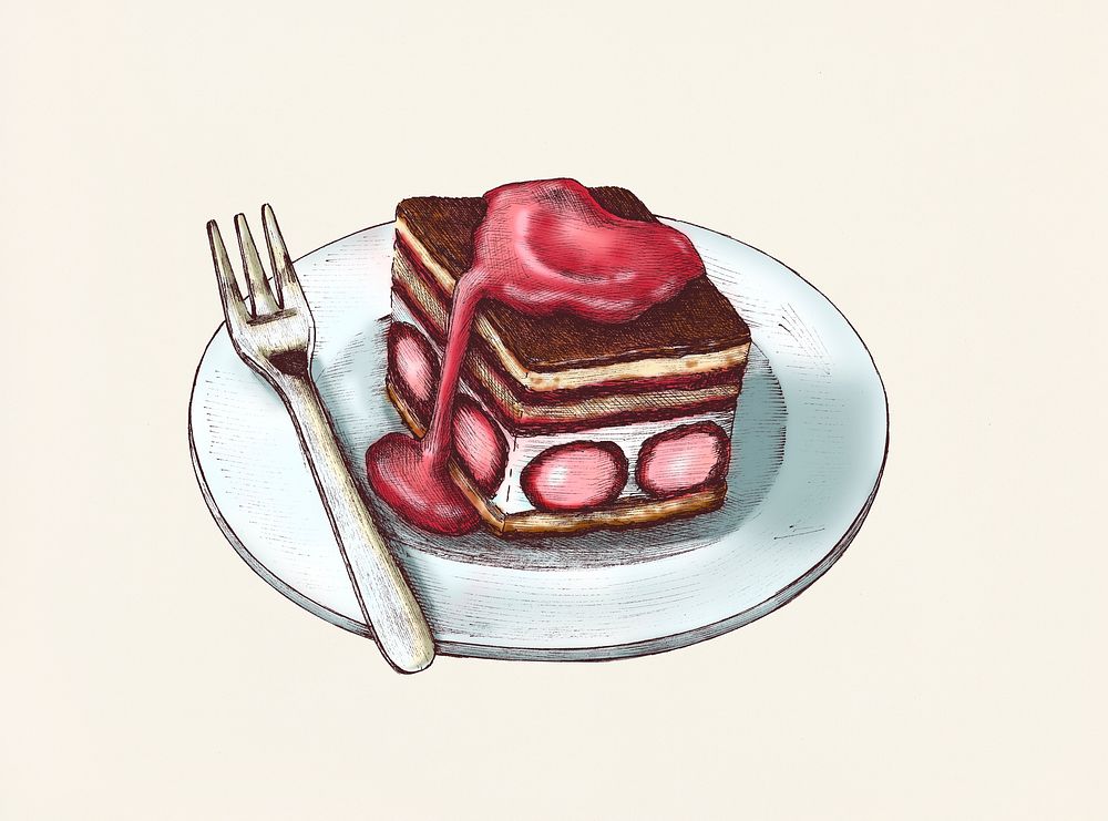 Hand drawn strawberry shortcake isolated