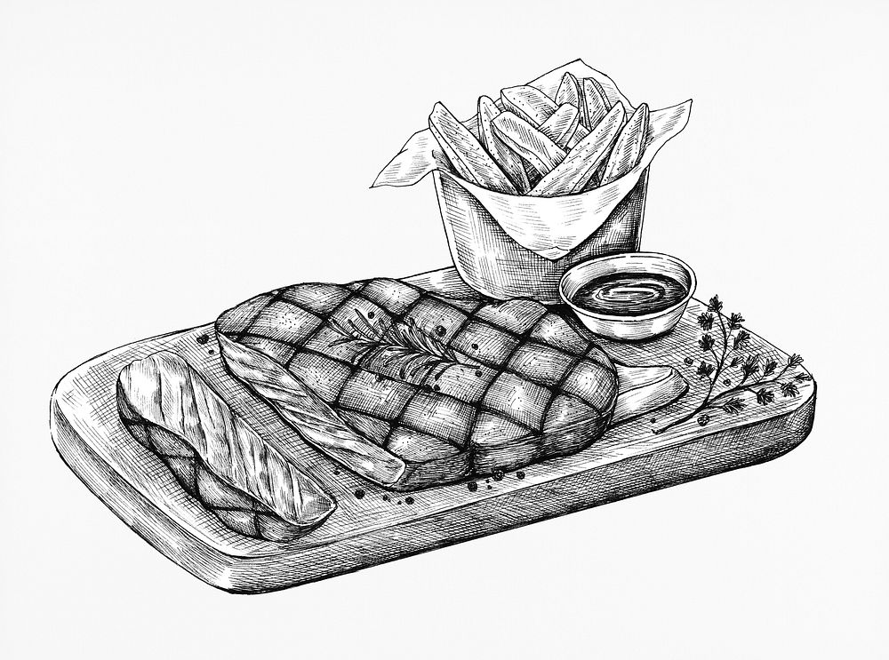 Hand-drawn steak isolated on white background