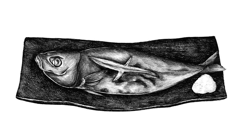 Hand drawn grilled mackerel fish