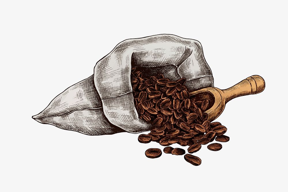 Hand drawn coffee beans in a bag