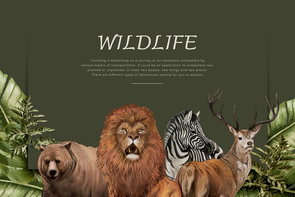 Wildlife poster with various animals vector