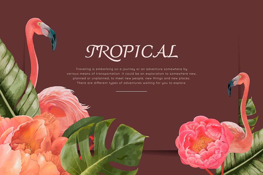Tropical poster with flamingos vector
