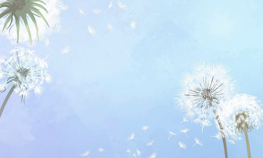 Hand drawn dandelions with a blue sky