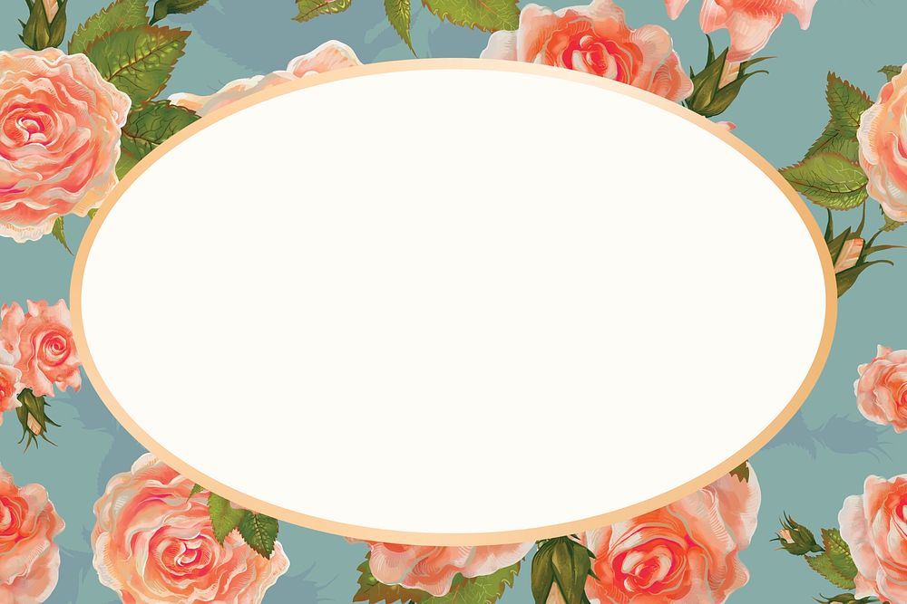 Gold oval garden rose flower frame design resource