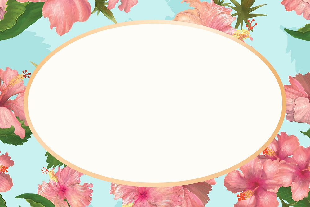 Gold oval lily flower frame design resource