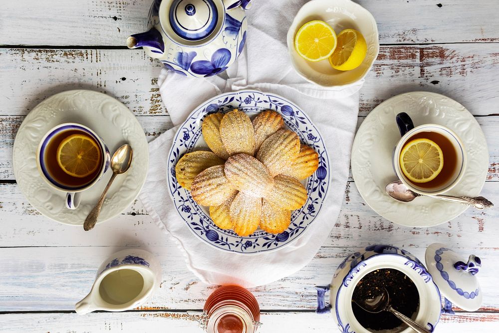 Free tea time with Madeleine biscuits image, public domain food CC0 photo.