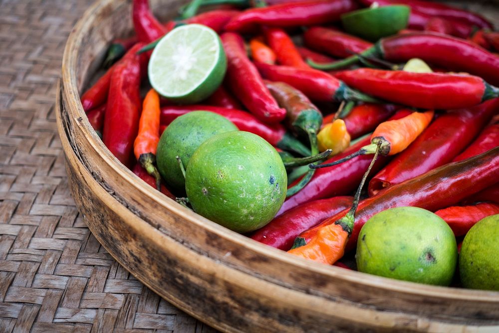 Free closeup on fresh red chilies image, public domain food CC0 photo