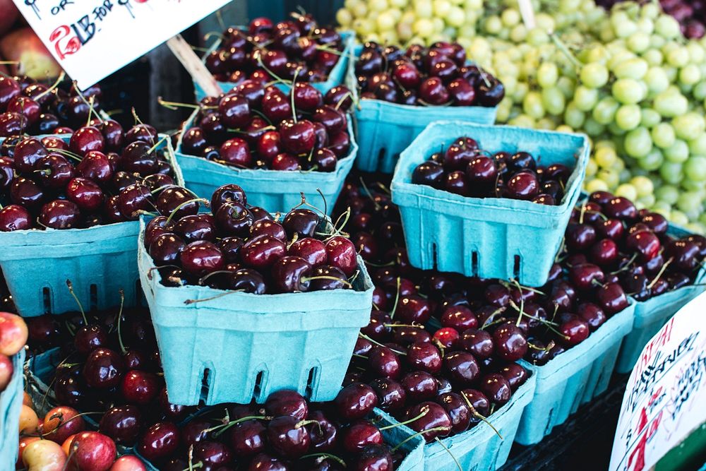 Free red cherry at the market image, public domain fruit CC0 photo.