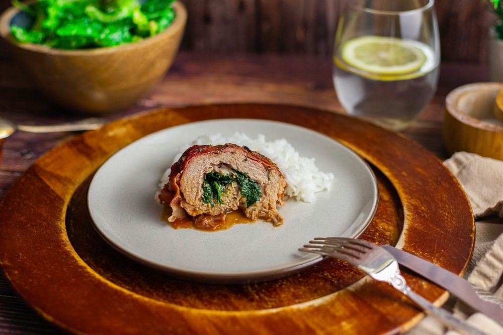 Pork stuffed with spinach. Free food image, public domain CC0 photo.
