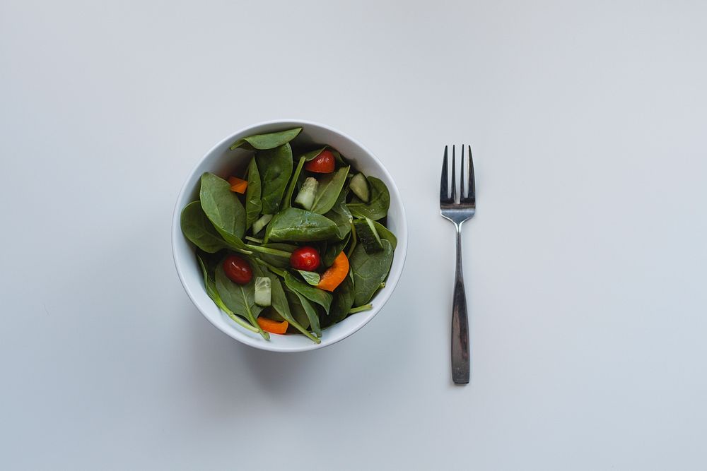 Free green salad in bowl top view photo, public domain food CC0 image.