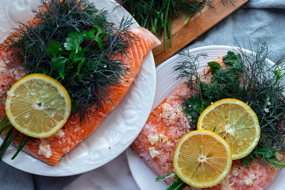 Free salmon and dill herbs image, public domain food CC0 photo.