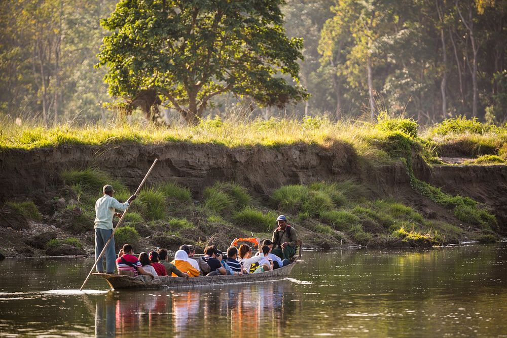Nature tours by canoe on the Bhude Rapti River, Sauraha, Chitwan District, Nepal, November 2017.
