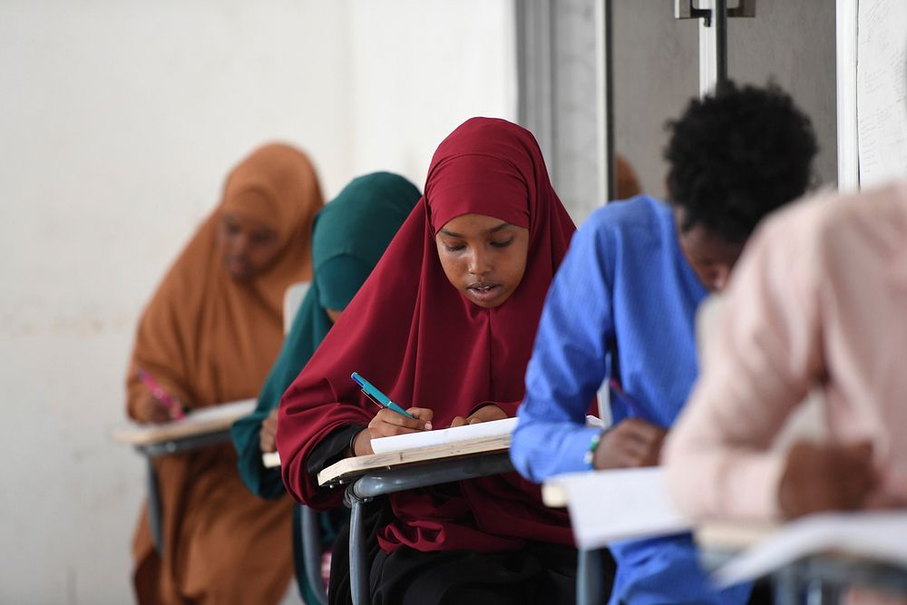 Secondary students take their national examinations in Mogadishu. Original public domain image from Flickr