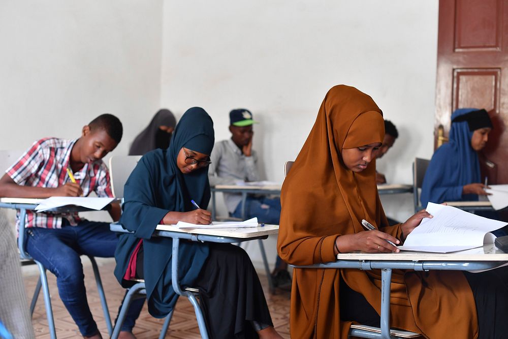 Secondary students take their national examinations in Mogadishu, Somalia, on 22 May 2018. Over 27,000 secondary school…