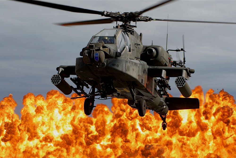 An AH-64D Longbow Apache helicopter lands during a combined arms demonstration as part of South Carolina National Guard Air…