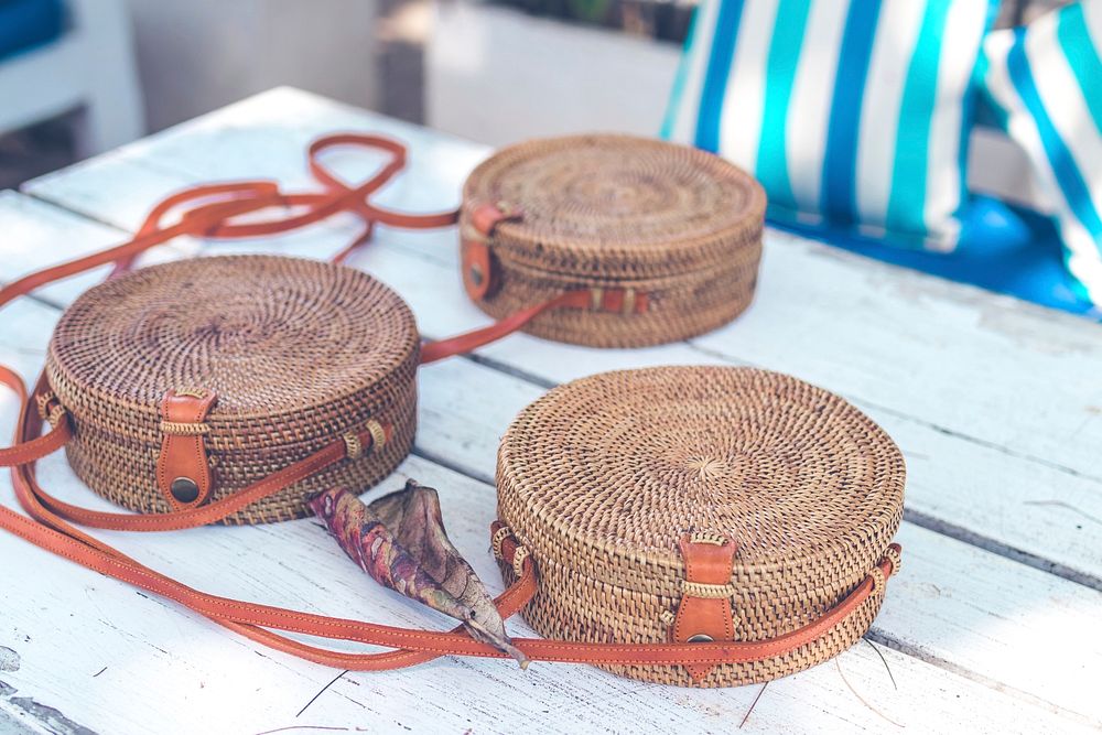 Handmade natural organic rattan handbag.