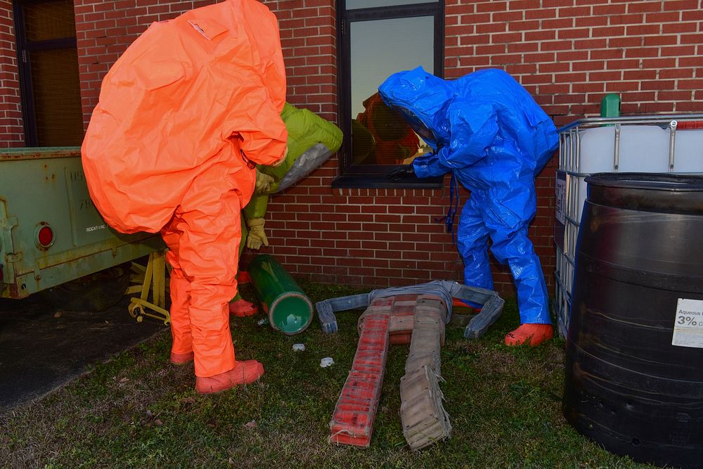 U.S. Air Force firefighters extracted a simulated casualty during a hazardous material exercise at McEntire Joint National…