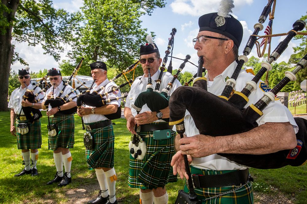 Bagpipers with the Atlantic City Fire Department Sandpipers Bagpipe Ensemble perform Amazing Grace during the Memorial Day…