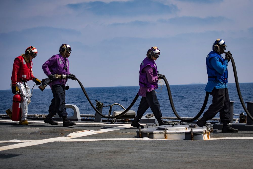 MEDITERRANEAN SEA (May 10, 2018) Sailors assigned to the Arleigh Burke-class guided-missile destroyer USS Porter (DDG 78)…