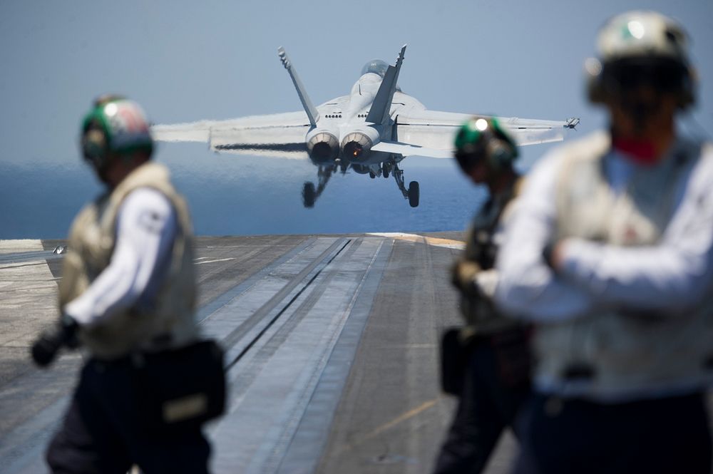 MEDITERRANEAN SEA (June 13, 2018) An F/A-18F Super Hornet, assigned to the "Fighting Checkmates" of Strike Fighter Squadron…