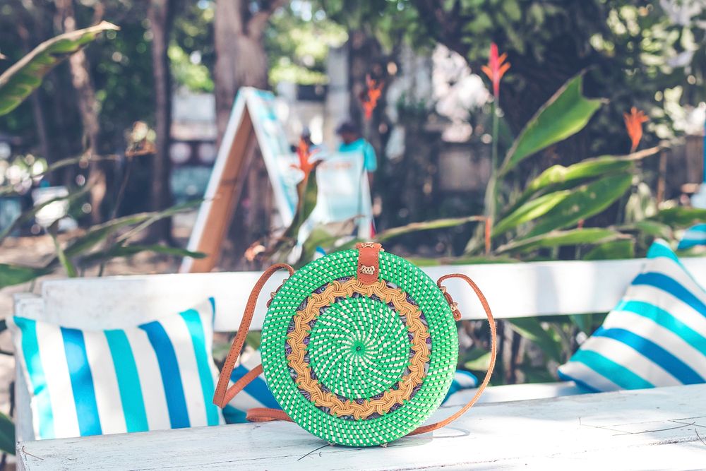 Handmade natural organic rattan handbag.