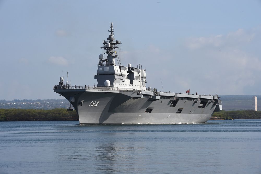 Japan Maritime Self-Defense Force destroyer helicopter ship JS Ise (DDH 182) departs Pearl Harbor, Hawaii, to begin the at…
