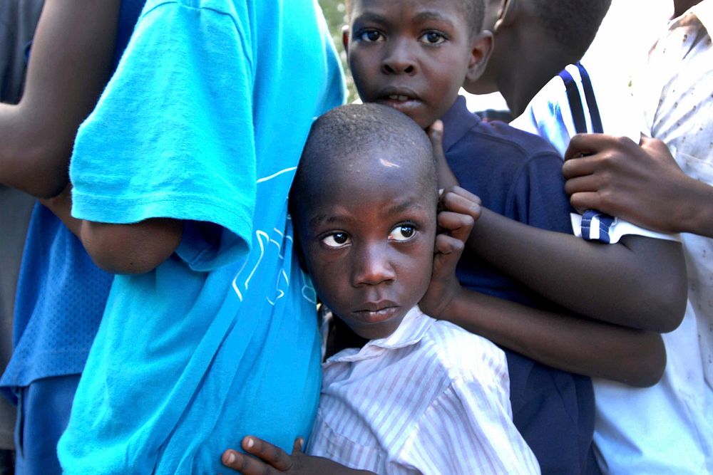 Children wait in line for a humanitarian meal in Port-au-Prince, Haiti, Jan. 16, 2010.