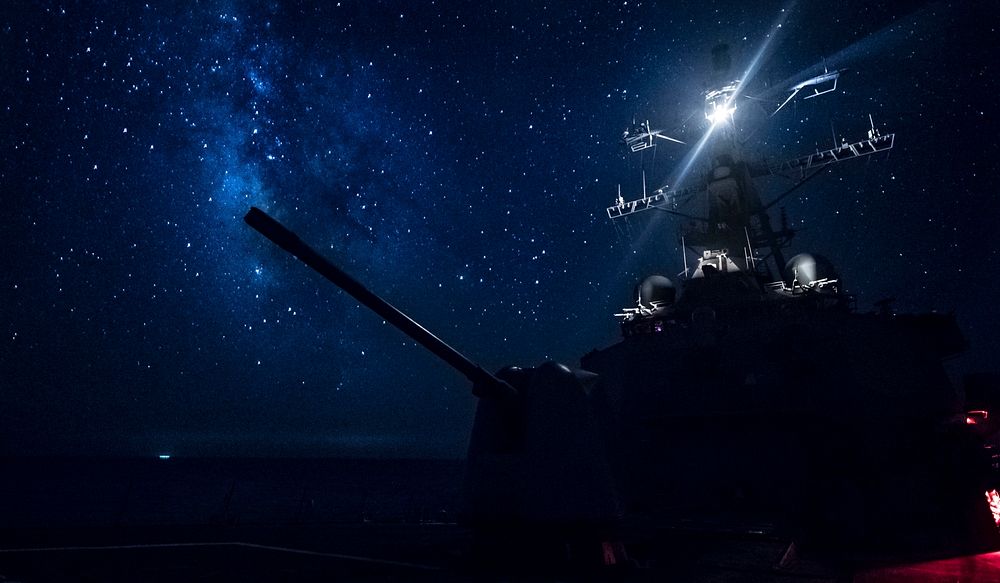The Arleigh Burke-class guided-missile destroyer USS Carney (DDG 64) transits the Mediterranean Sea Aug. 11, 2018.