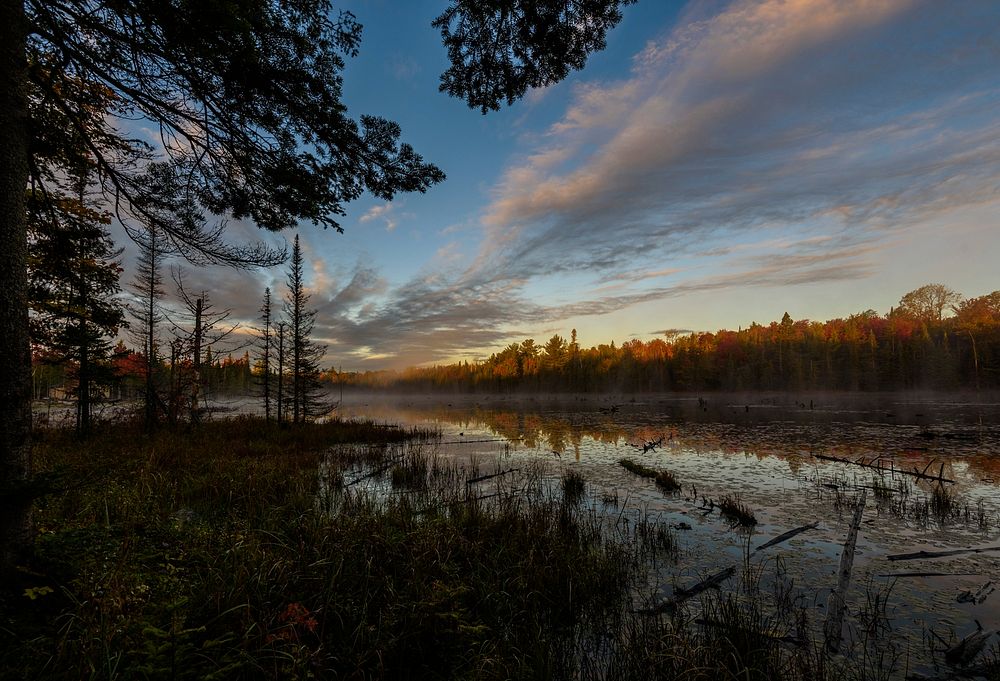 Sunrise over a Northern Ontario Beaver Pond. Original public domain image from Flickr