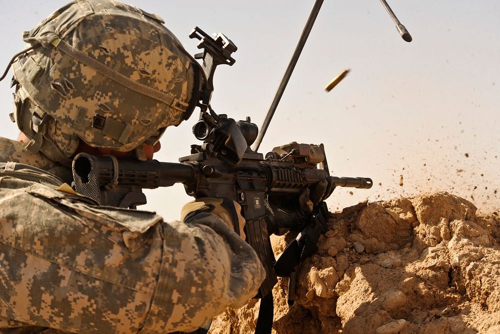 U.S. Army 2nd Lt. Jesse Underwood from Alpha Company, 1st Battalion, 17th Infantry Regiment engages enemy forces in a small…