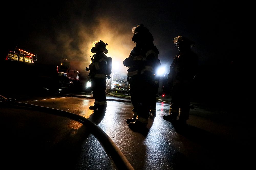 Fighterfighters prepare to battle a blaze during live burn training at the Anthony "Tony" Canale Training Center in Egg…