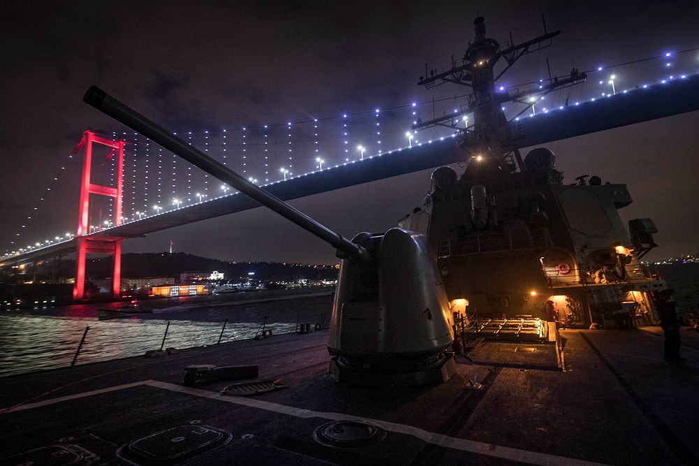 BOSPHORUS STRAIT (Jan. 19, 2019) The Arleigh Burke-class guided-missile destroyer USS Donald Cook (DDG 75) transits the…